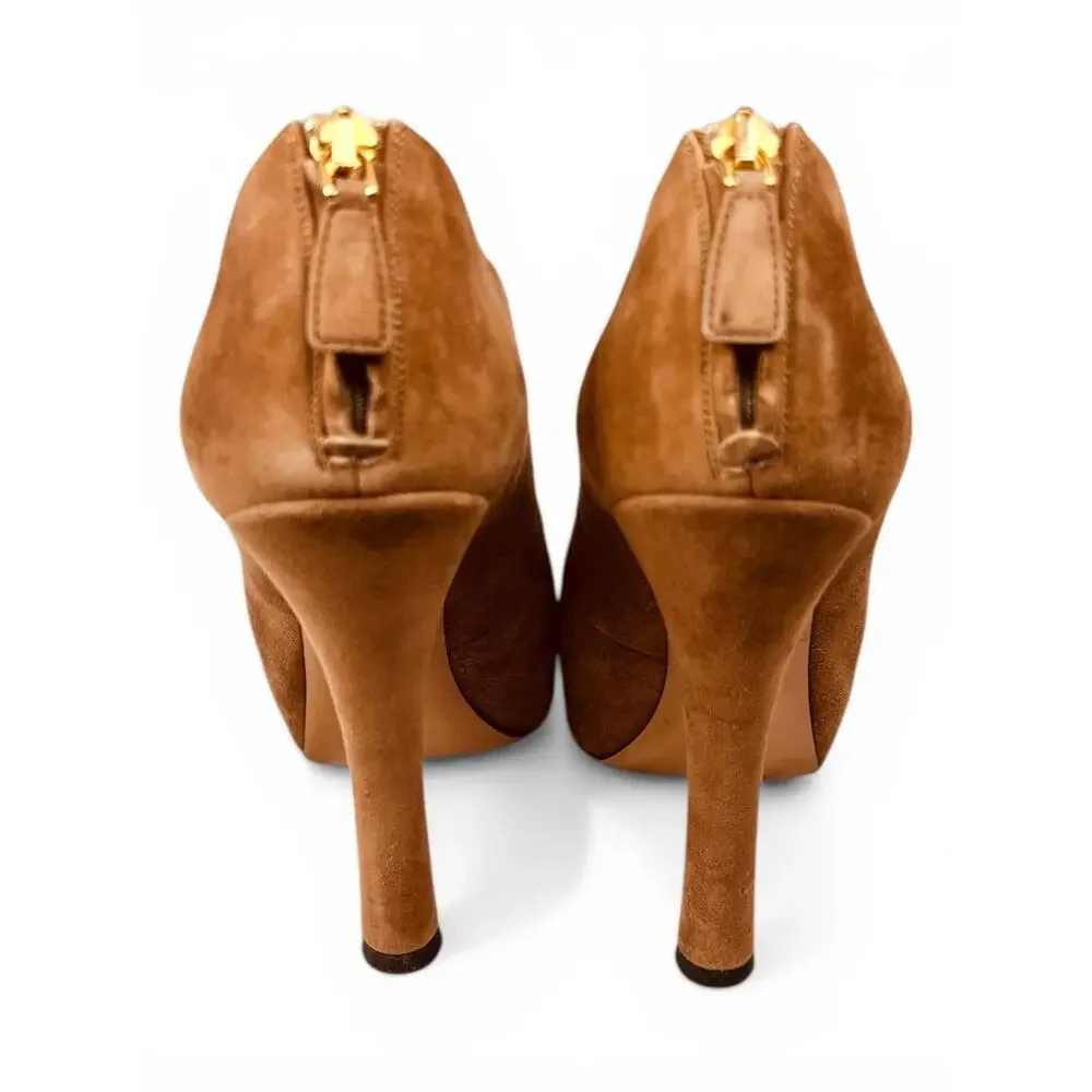 Prada Calzature Donna 100 Paglia Suede Lace Up Stiletto EU 38.5 Natural Tan Rosa - Picture 3 of 7